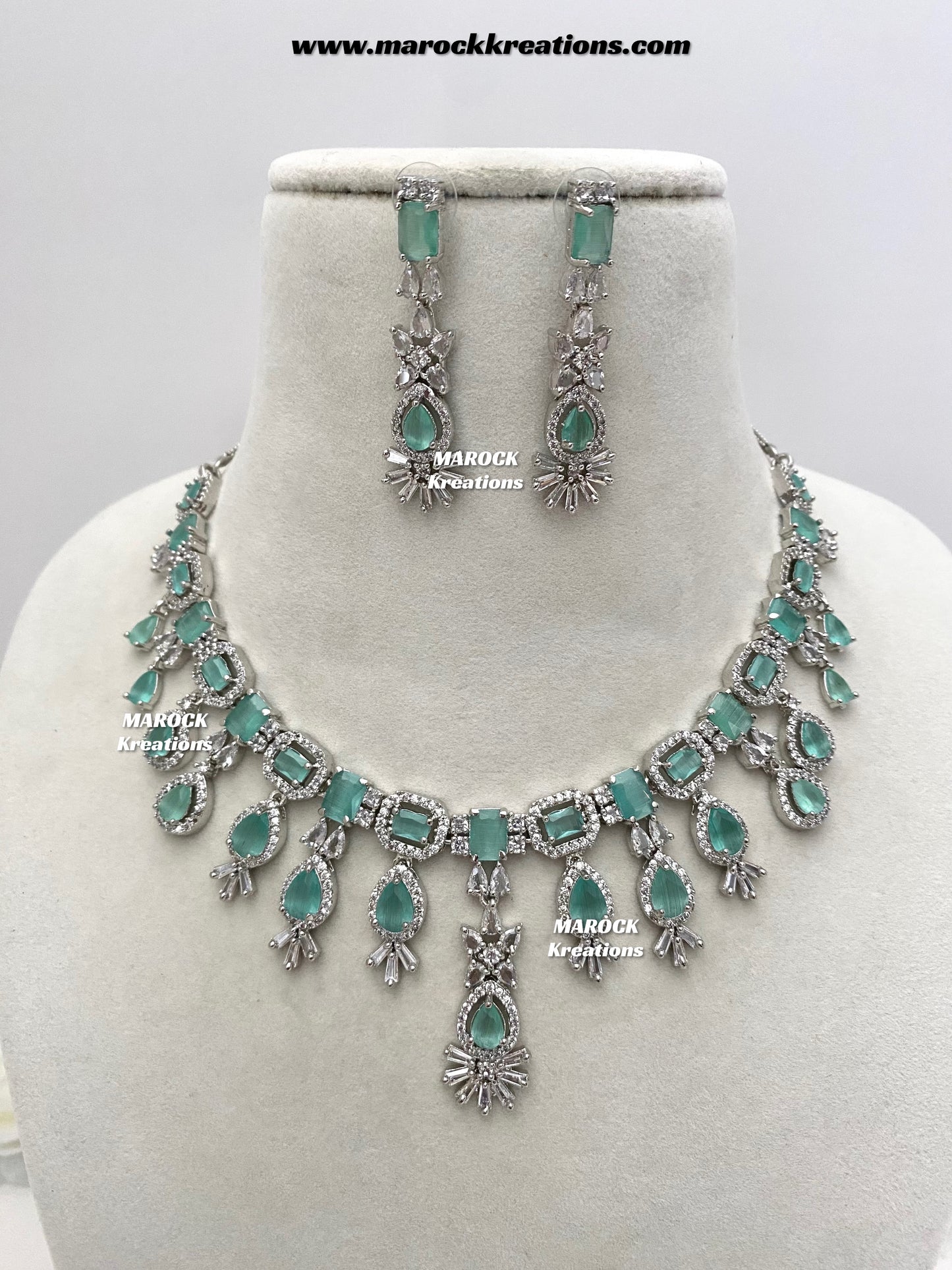 Erica Silver American Diamond Necklace set