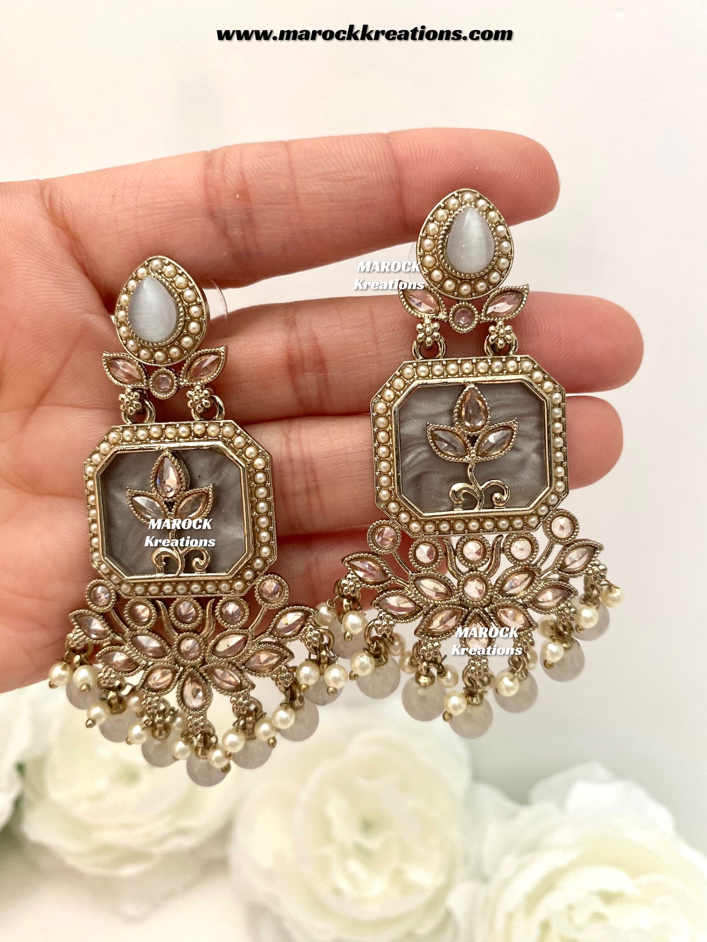 Manika Premium quality Antique gold MOP Statement Earrings