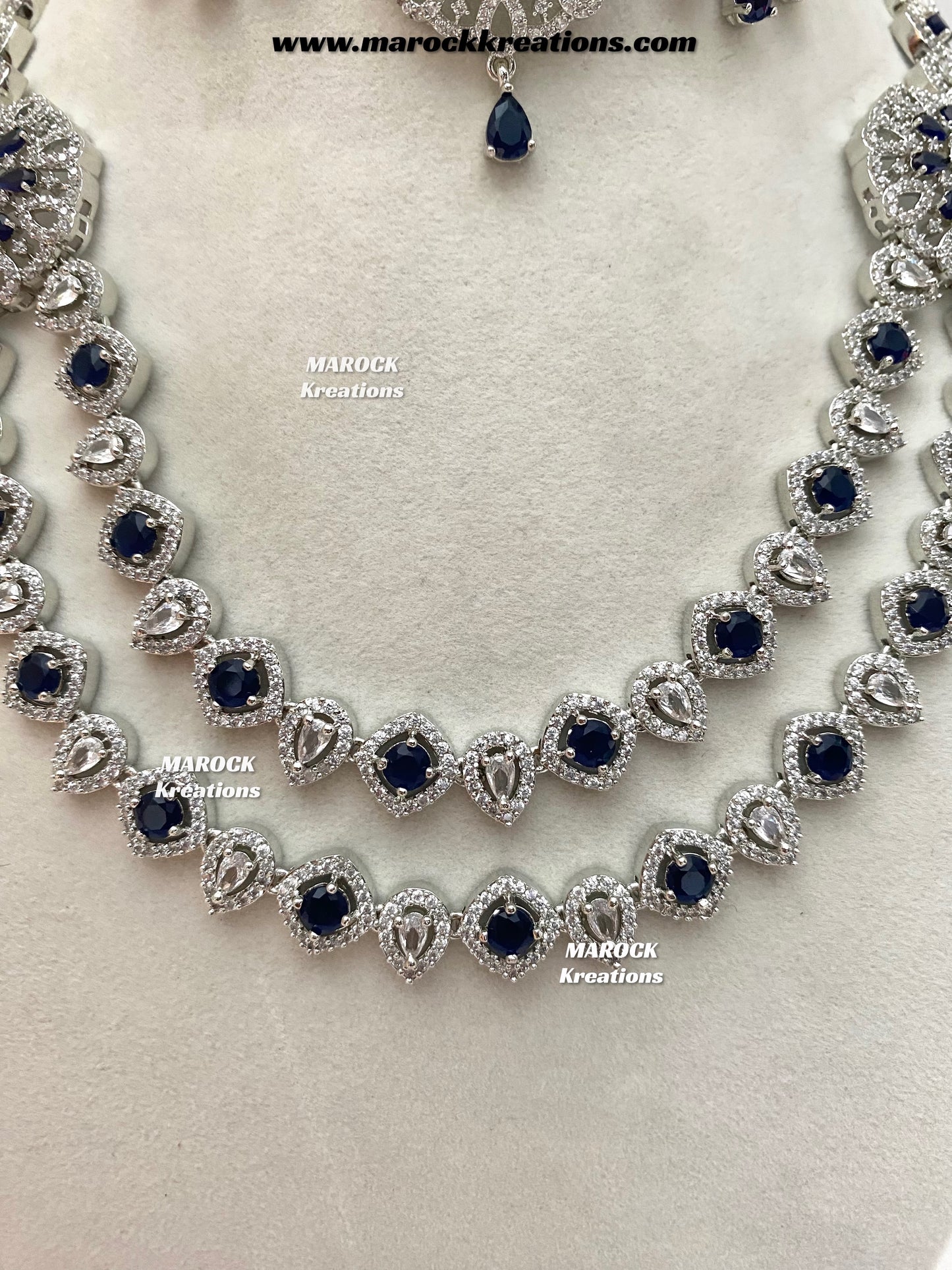 Shiba Silver American Diamond double layer Necklace set