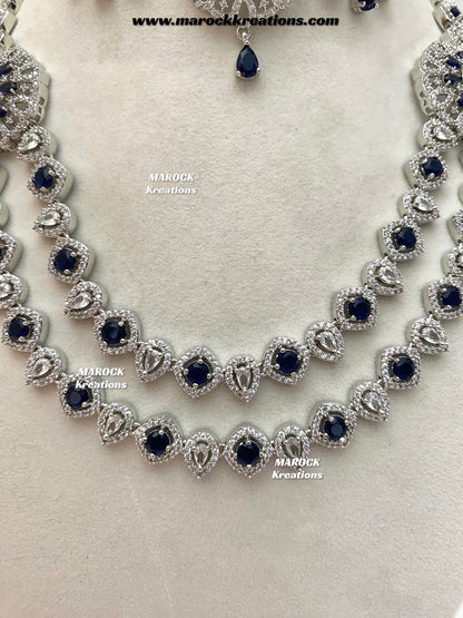 Shiba Silver American Diamond double layer Necklace set