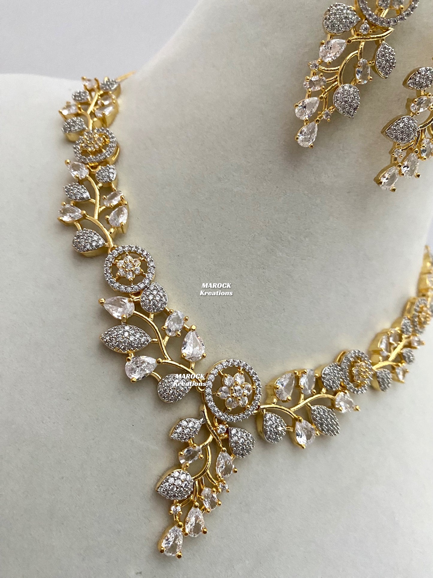 American Diamond Golden statement Necklace set