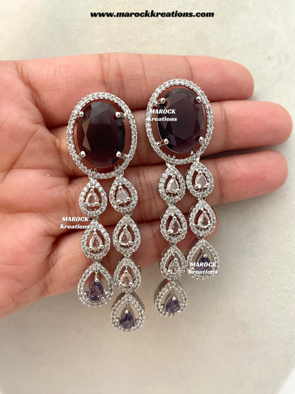 Zehra Silver American Diamond Double layer Necklace set