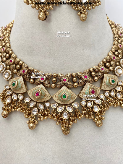 Rashida Premium Quality exclusive Gold Plated Meenakari Rajwadi necklace set