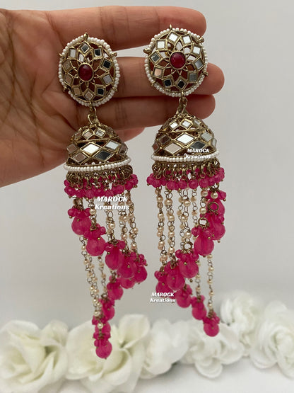 Antique Gold Mirror Statement Jhumki long Earrings