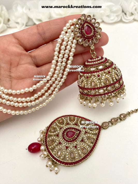 Sabiha Pakistani oversized Bahubali  Jhumki Earrings and tikka set