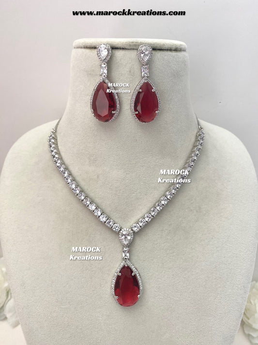 Ambreen Silver American Diamond Necklace set