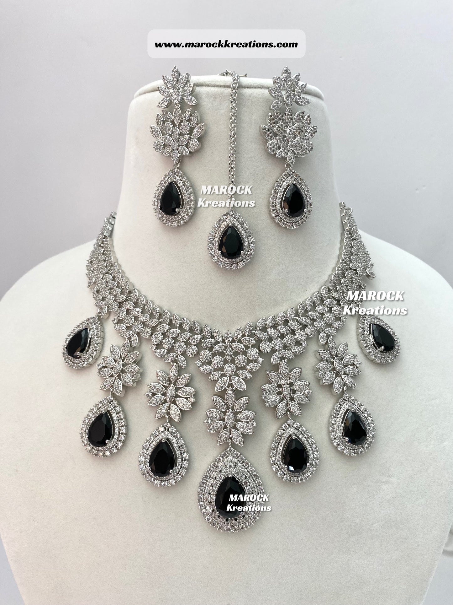 Silver American Diamond Statement Necklace set