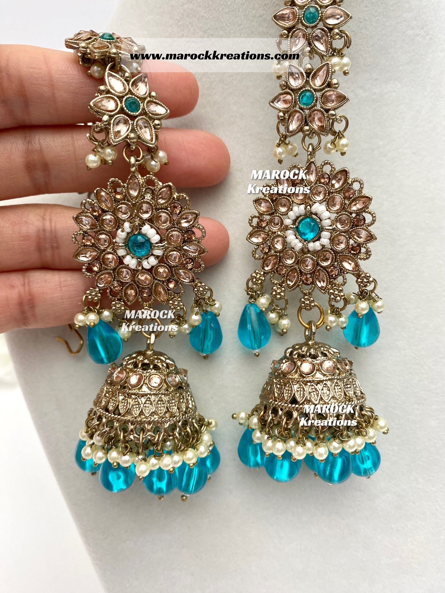 Bollywood style Polki Bahubali Jhumki Earrings comes with saharey