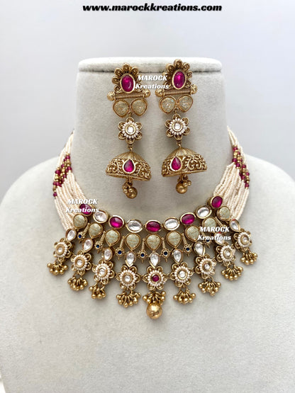 Trina Premium Quality exclusive Gold Plated Meenakari Rajwadi choker set