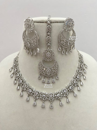 Silver American Diamond Necklace set