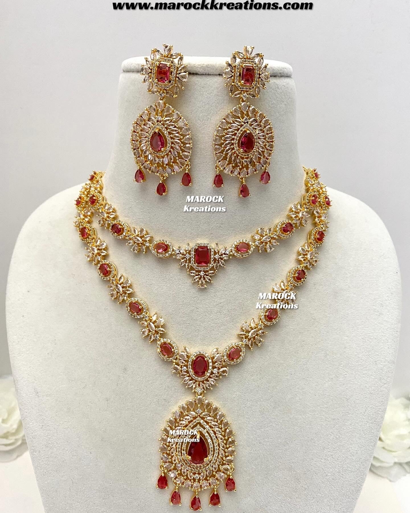Farhat Golden American Diamond Necklace set