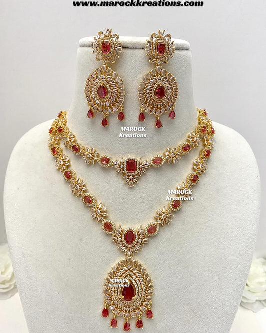 Farhat Golden American Diamond Necklace set