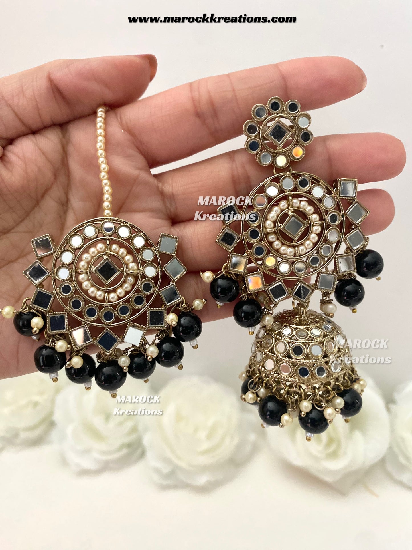 Aariya Premium Quality Mirror Earrings and tikka set