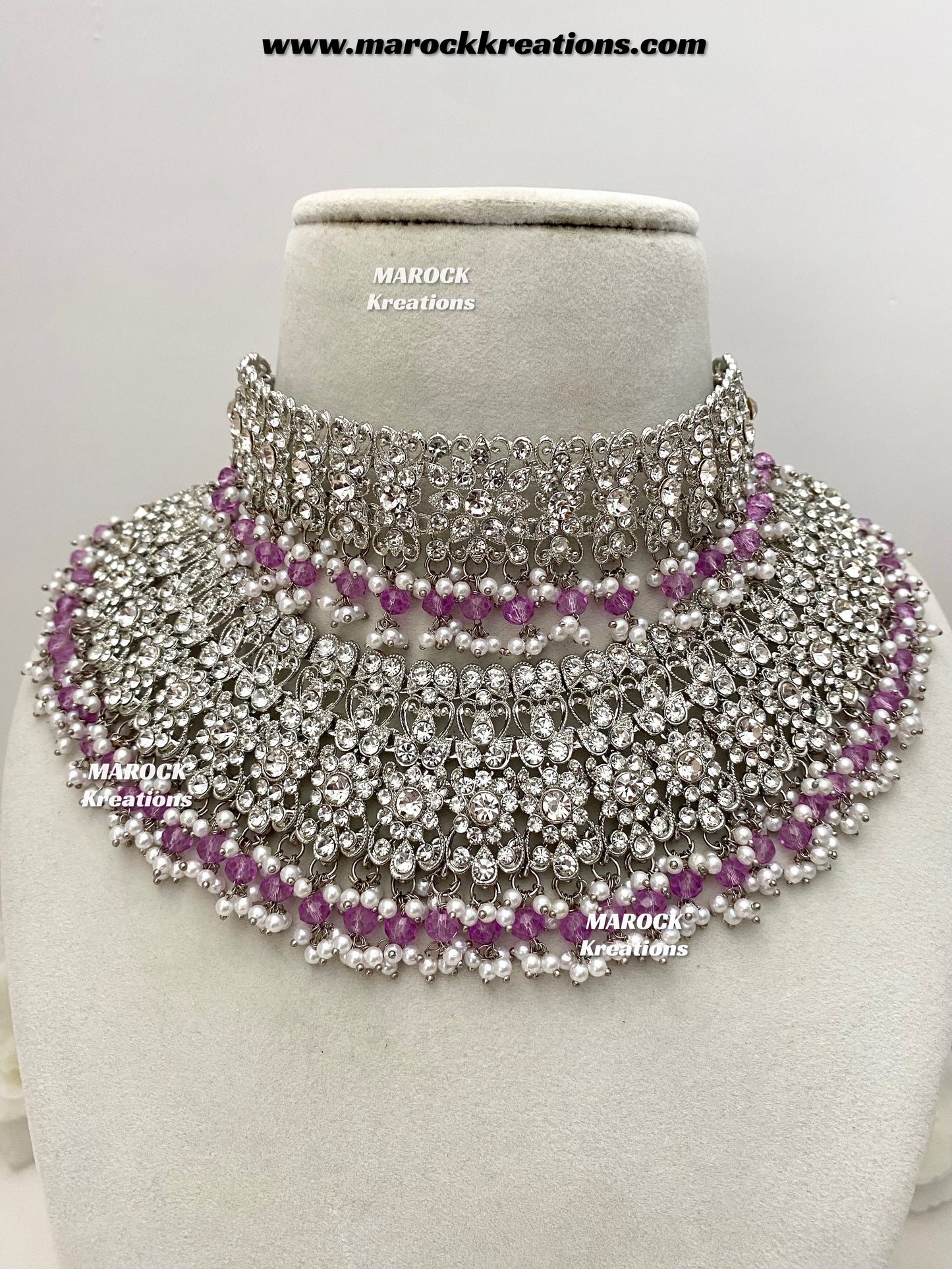 Sarwat Premium Quality Pakistani Silver Lavender Bridal set/bridal jewelry