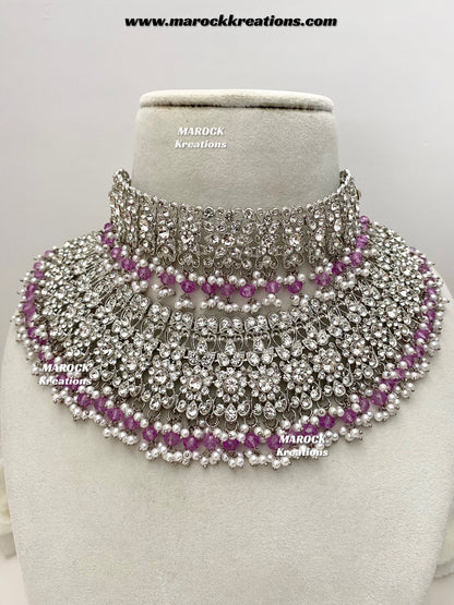 Sarwat Premium Quality Pakistani Silver Lavender Bridal set/bridal jewelry