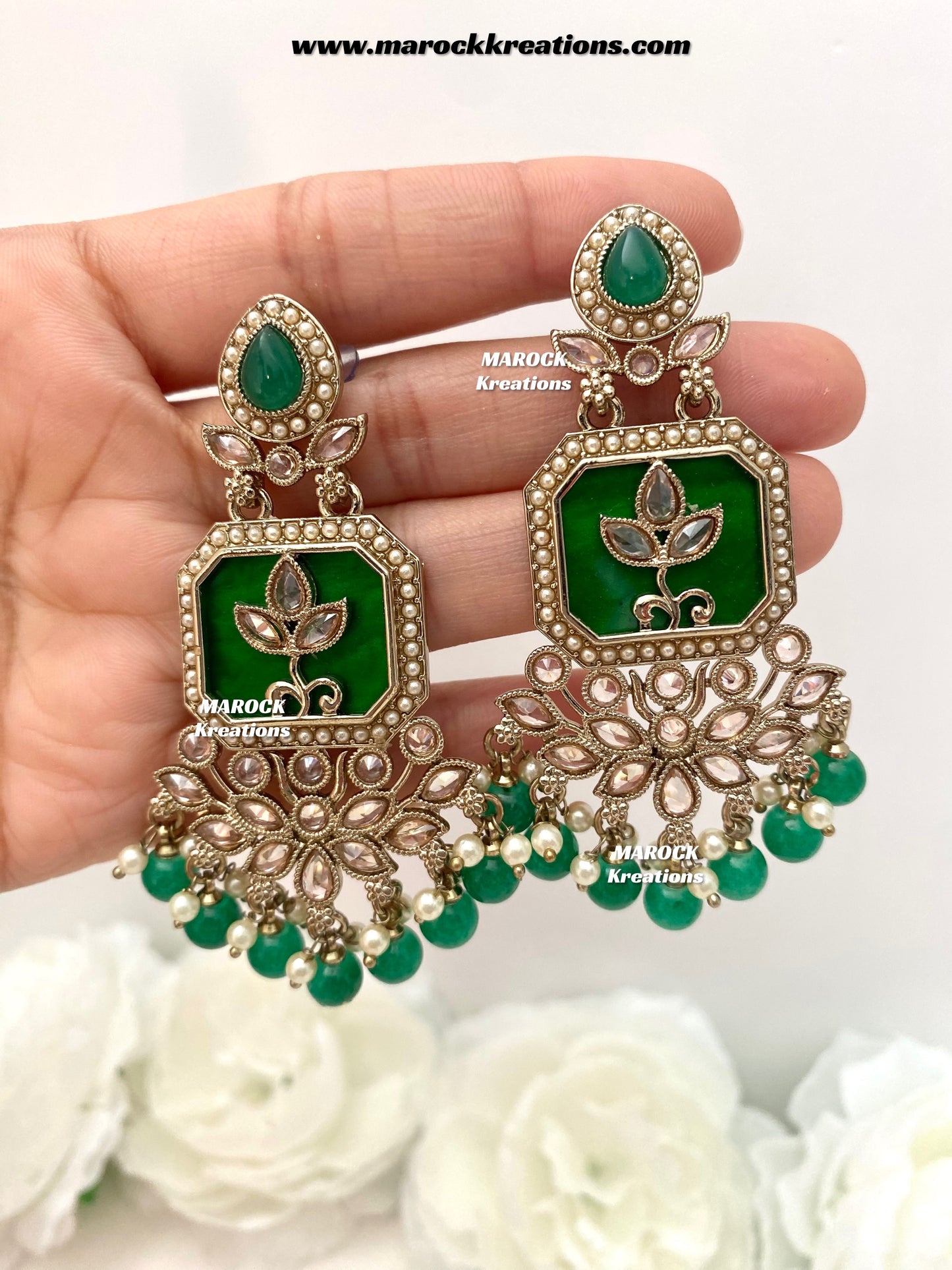 Manika Premium quality Antique gold MOP Statement Earrings