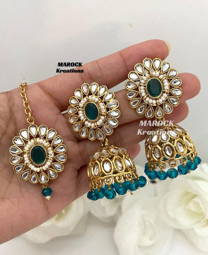 Sehaj Kundan Jhumki Earrings and tikka set