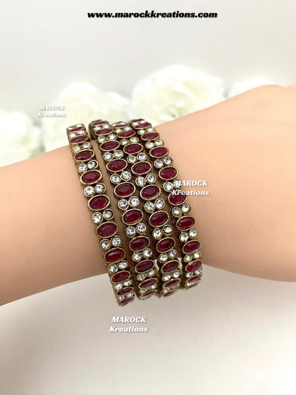 Premium Quality Monalisa stones Bangles/Kade (Set of 4)