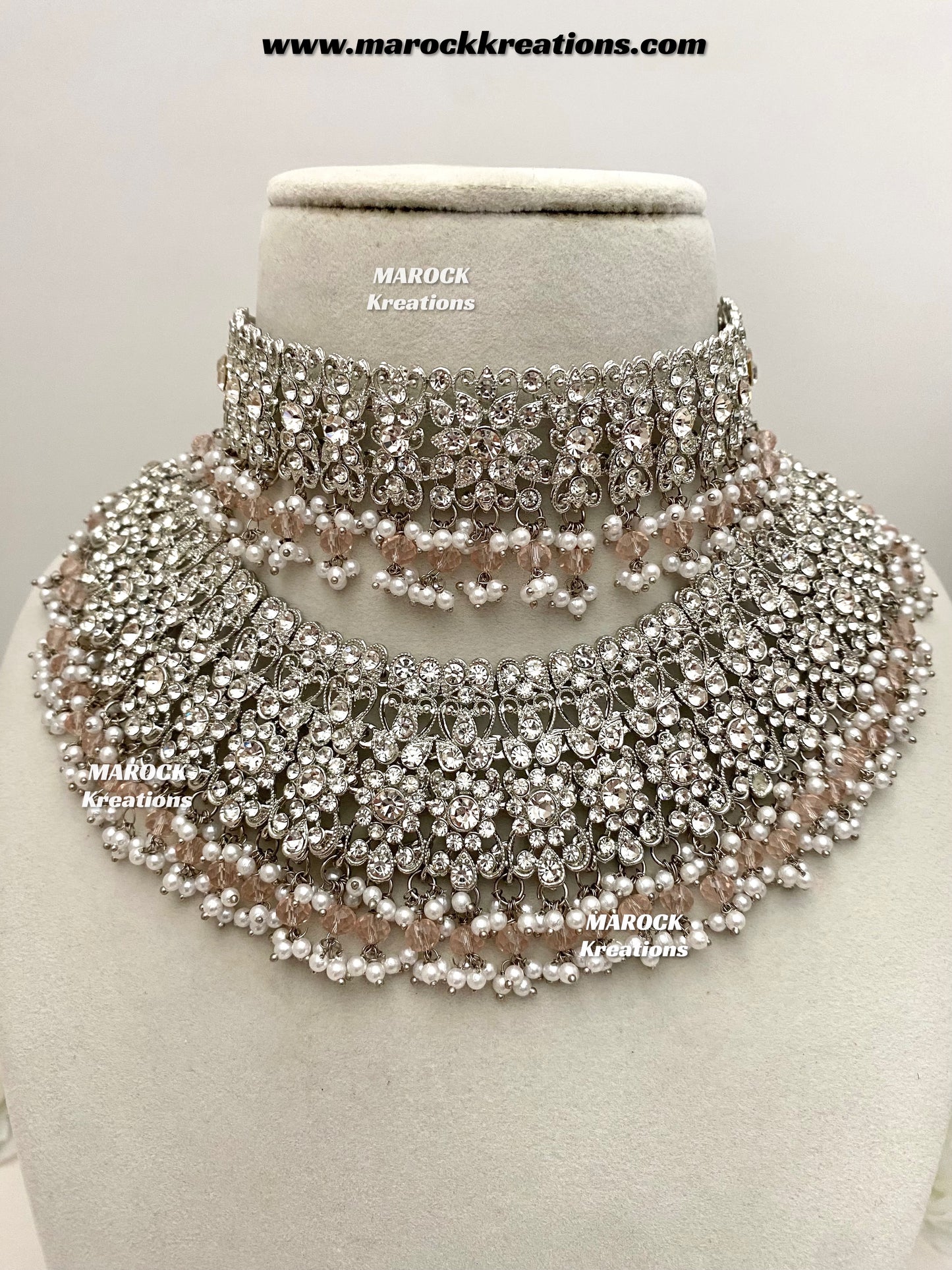 Sarwat Premium Quality Pakistani Silver Pink Bridal set/bridal jewelry
