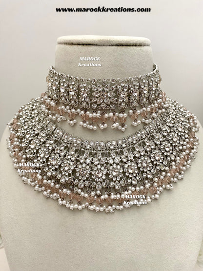 Sarwat Premium Quality Pakistani Silver Pink Bridal set/bridal jewelry