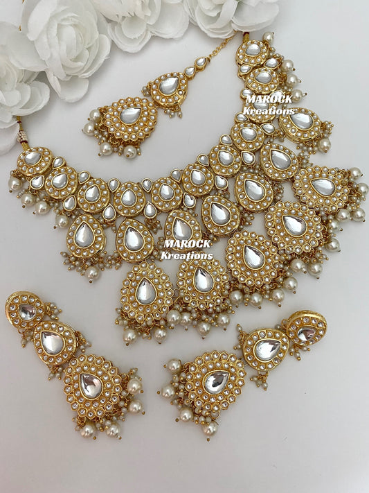 Premium Quality Thappa Kundan Necklace set/Bridal set