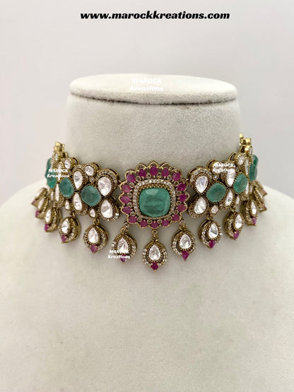 Vinny Premium Quality Moissanite Kundan Statement choker set
