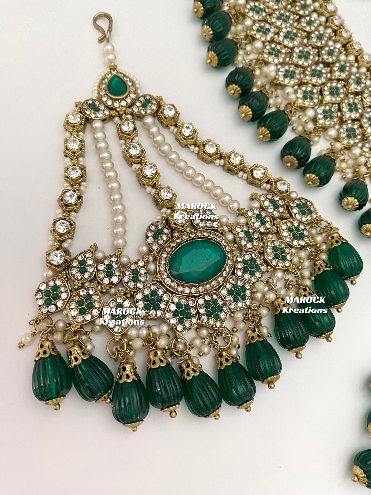 Antique Gold Pakistani Green Necklace set