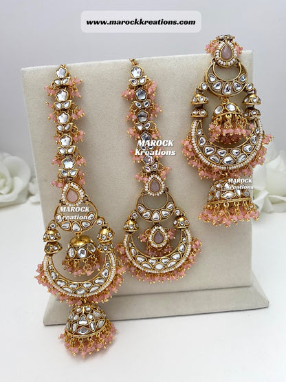 Premium Quality Kundan Oversized Statement Jhumki Earrings and tikka set