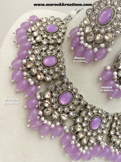 Naina Silver Stone Necklace set