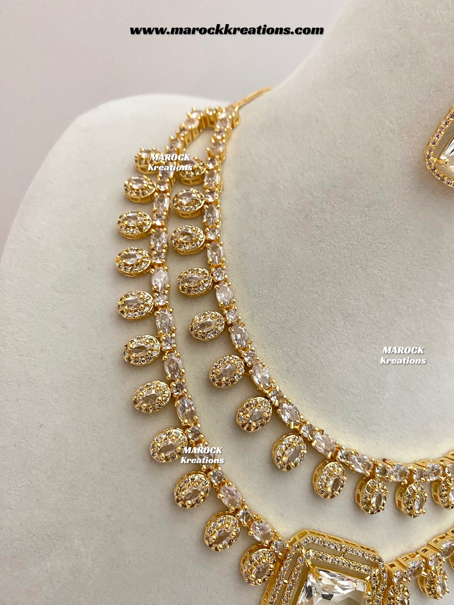 Eshika Gold American Diamond double layer Necklace set