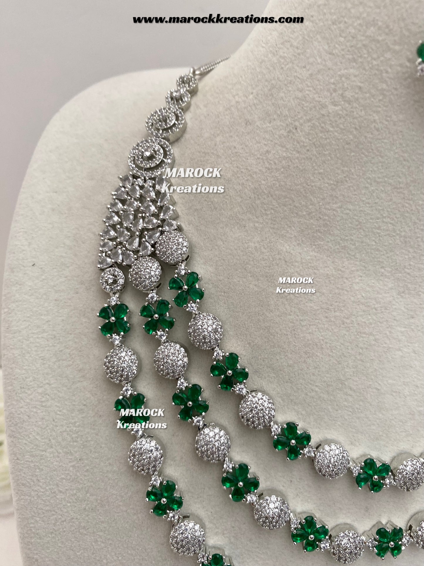 Kristin Silver American Diamond triple layer Necklace set