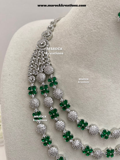 Kristin Silver American Diamond triple layer Necklace set
