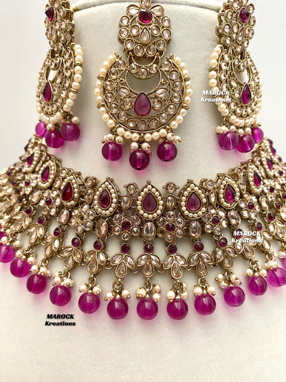 Sadhna Antique Gold Polki Necklace set