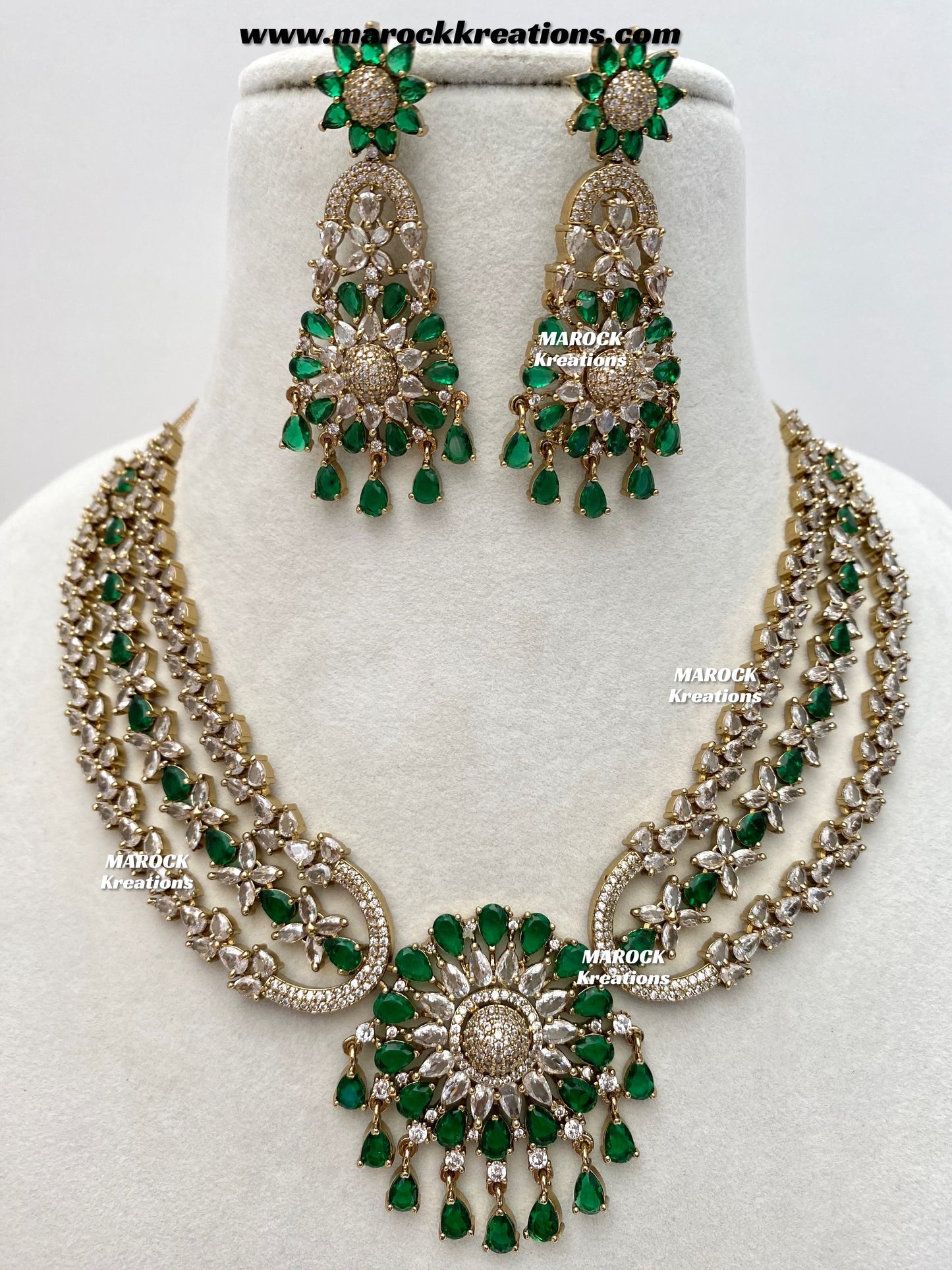 Zenab Antique Gold American Diamond Statement Necklace set
