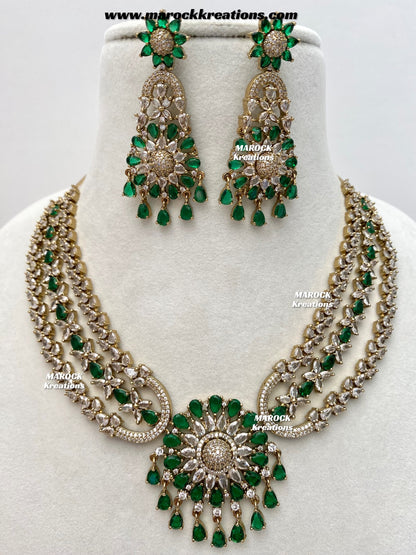 Zenab Antique Gold American Diamond Statement Necklace set