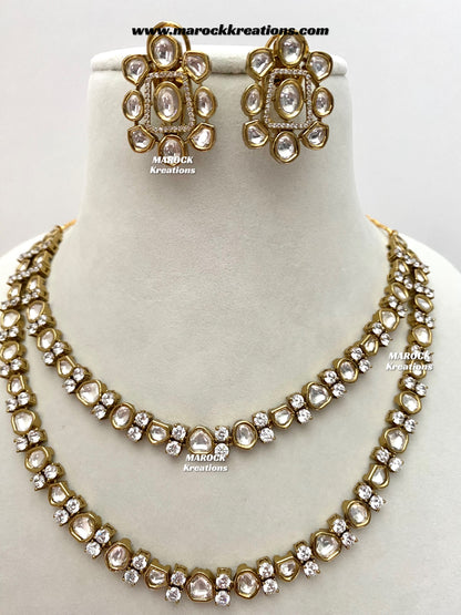 Prachi Tyani inspired Premium Quality Antique Gold double layer Kundan Necklace set