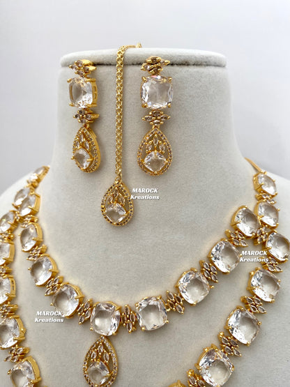 Aster Golden American Diamond Double layer Necklace set