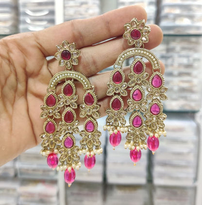 Rosa Bollywood style Polki Statement Earrings