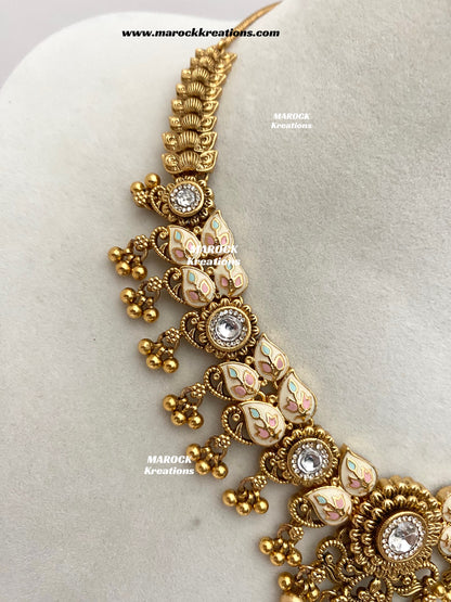Mayuri Premium Quality Gold Plated Meenakari Rajwadi Necklace set