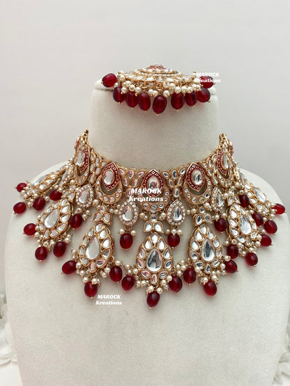 Kaniz Premium Quality Rose Gold Kundan Meenakari Choker/Necklace set