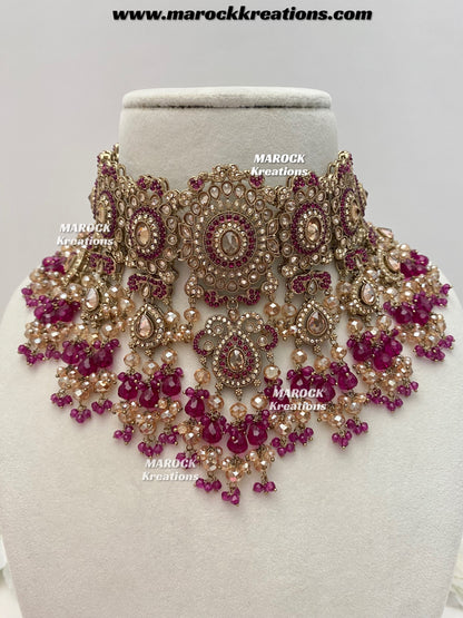 Nazmun Antique Gold Pakistani Polki  choker/necklace set with Passa