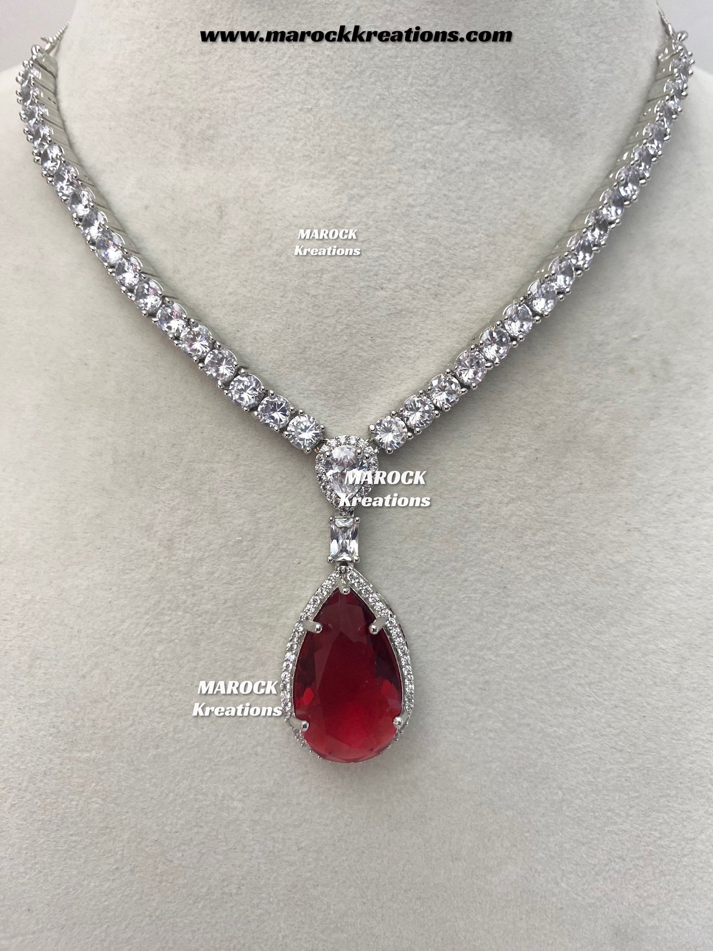 Ambreen Silver American Diamond Necklace set