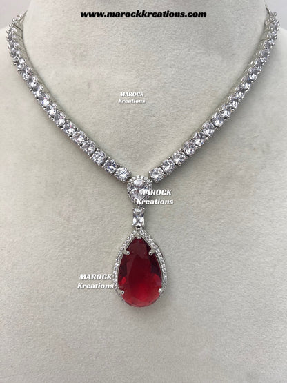 Ambreen Silver American Diamond Necklace set