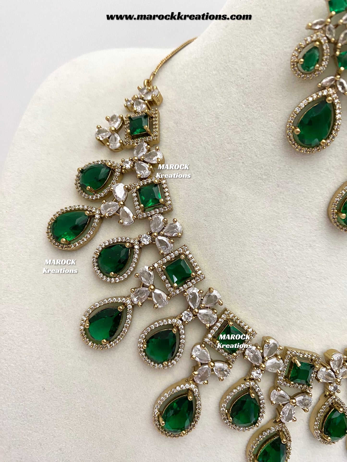 Erona Antique Gold American Diamond Statement Necklace set