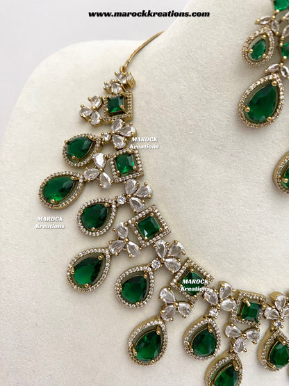 Erona Antique Gold American Diamond Statement Necklace set