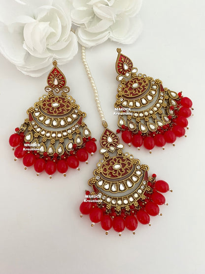 Premium Quality Kundan Meenakari Statement Earrings and tikka sets