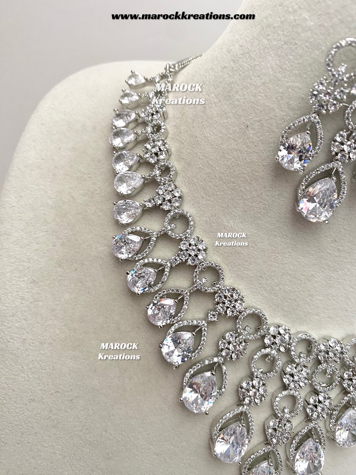 Anshika Silver American Diamond Necklace set