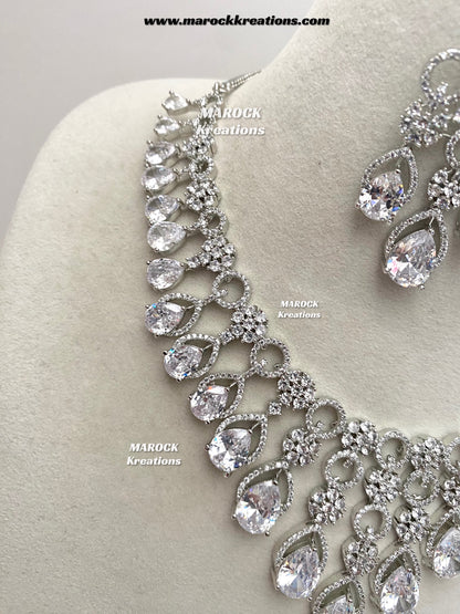 Anshika Silver American Diamond Necklace set