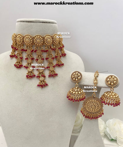 Noreen Premium Quality Gold Plated statement waterfall choker set