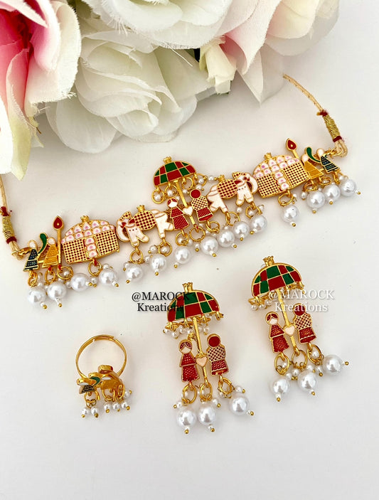 Doli/Baraat choker/necklace set comes with earrings and finger ring